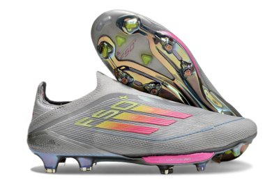 Men's Adidas F50+ Lightstrike Elite Laceless FG Firm Ground Low-Tops Football Boots - Grey/Pink/Yellow