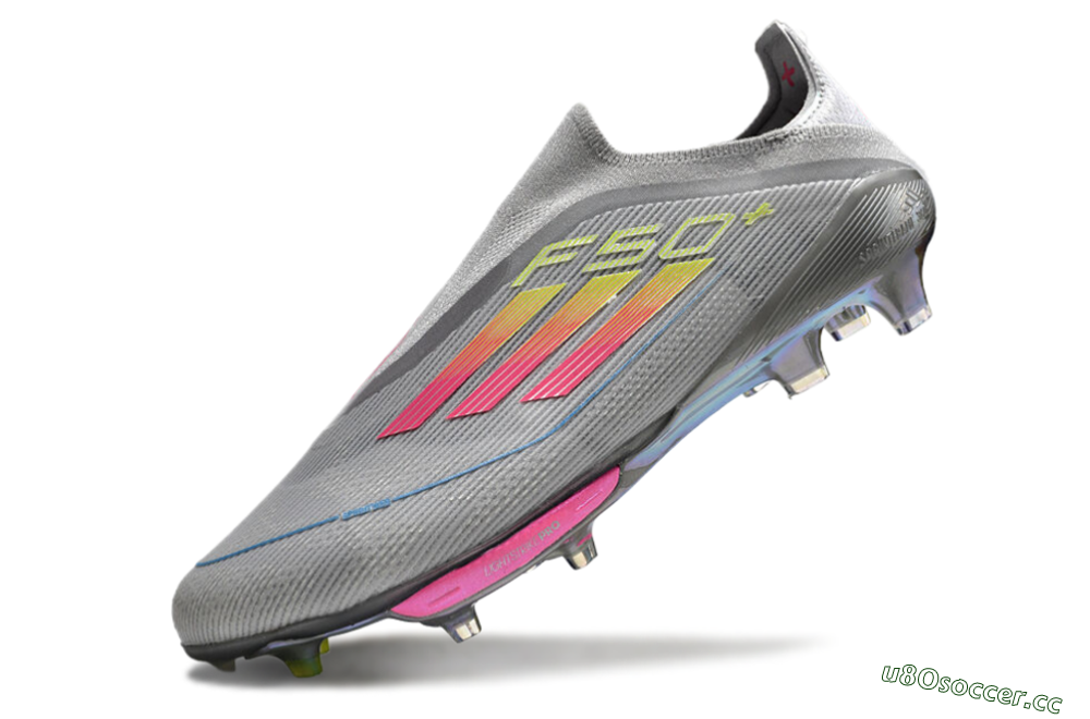 Men's Adidas F50+ Lightstrike Elite Laceless FG Firm Ground Low-Tops Football Boots - Grey/Pink/Yellow 5