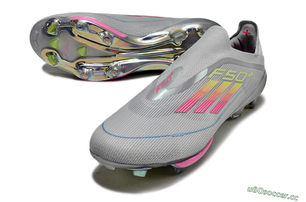 Men's Adidas F50+ Lightstrike Elite Laceless FG Firm Ground Low-Tops Football Boots - Grey/Pink/Yellow 3