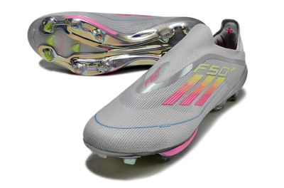 Men's Adidas F50+ Lightstrike Elite Laceless FG Firm Ground Low-Tops Football Boots - Grey/Pink/Yellow