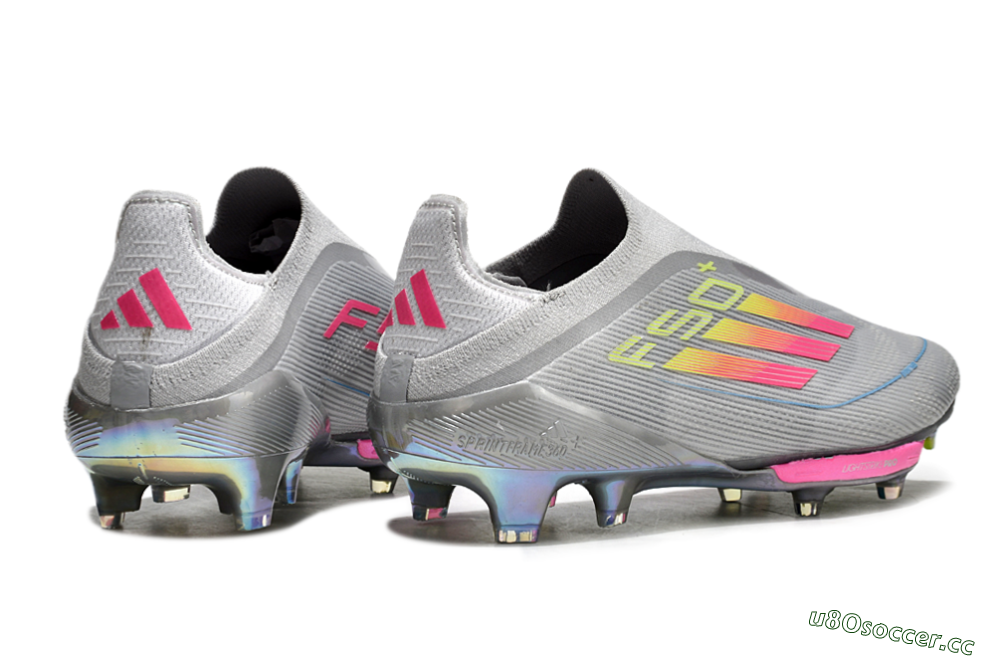 Men's Adidas F50+ Lightstrike Elite Laceless FG Firm Ground Low-Tops Football Boots - Grey/Pink/Yellow 6