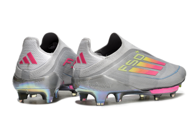 Men's Adidas F50+ Lightstrike Elite Laceless FG Firm Ground Low-Tops Football Boots - Grey/Pink/Yellow