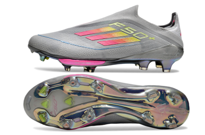 Men's Adidas F50+ Lightstrike Elite Laceless FG Firm Ground Low-Tops Football Boots - Grey/Pink/Yellow
