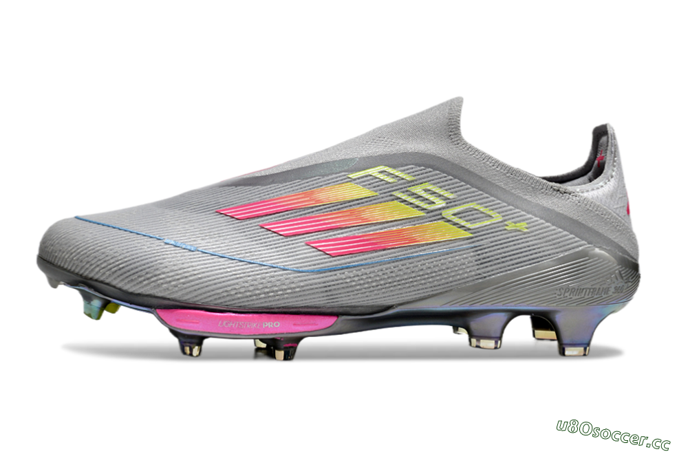 Men's Adidas F50+ Lightstrike Elite Laceless FG Firm Ground Low-Tops Football Boots - Grey/Pink/Yellow 0