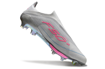 Men's Adidas F50+ Lightstrike Elite Laceless FG Firm Ground Low-Tops Football Boots - Grey/Pink/Yellow