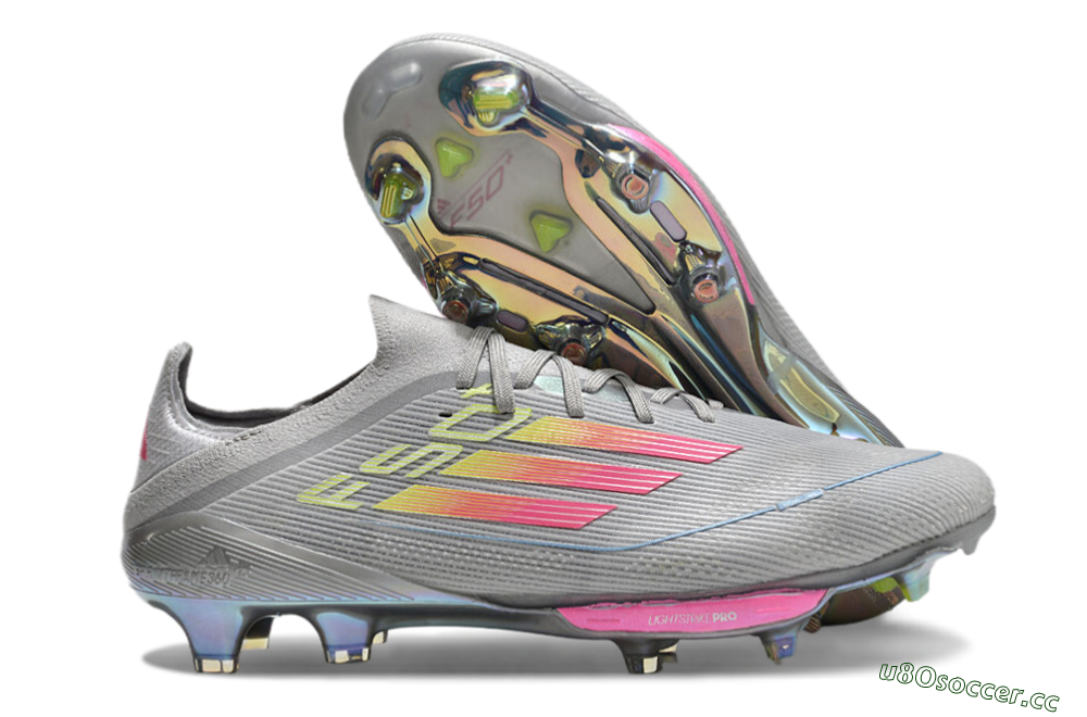 Men's Adidas F50+ Lightstrike Elite FG Firm Ground Low-Tops Football Boots - Grey/Pink/Yellow 2