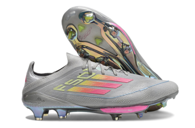 Men's Adidas F50+ Lightstrike Elite FG Firm Ground Low-Tops Football Boots - Grey/Pink/Yellow