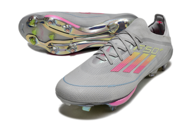Men's Adidas F50+ Lightstrike Elite FG Firm Ground Low-Tops Football Boots - Grey/Pink/Yellow
