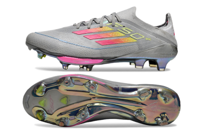 Men's Adidas F50+ Lightstrike Elite FG Firm Ground Low-Tops Football Boots - Grey/Pink/Yellow