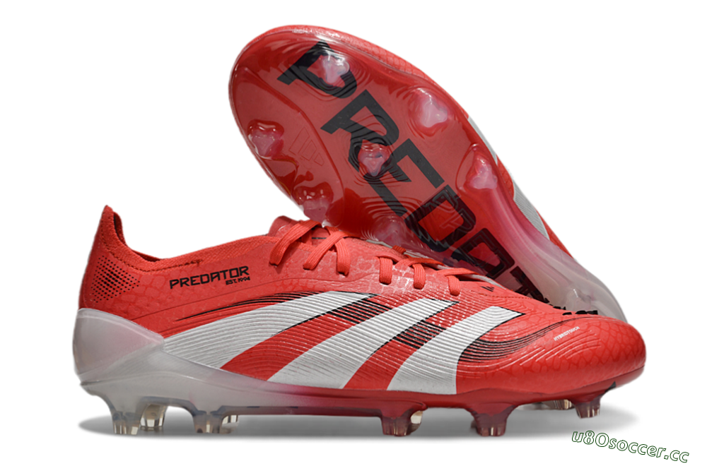 Unisex Adidas Predator Elite 2025 Pure Victory FG Firm Ground Low-Tops Football Boots - Lucid Red/White/Black 2