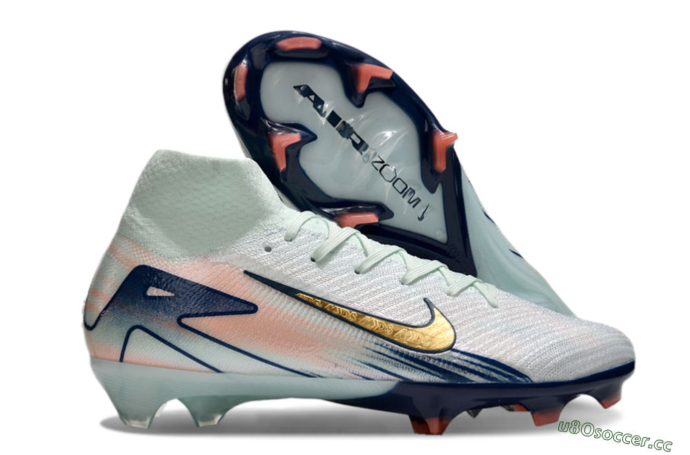 Unisex Nike Air Zoom Mercurial Superfly 10 Elite FG Firm Ground High-Tops Football Boots - White/Pink/Blue 2