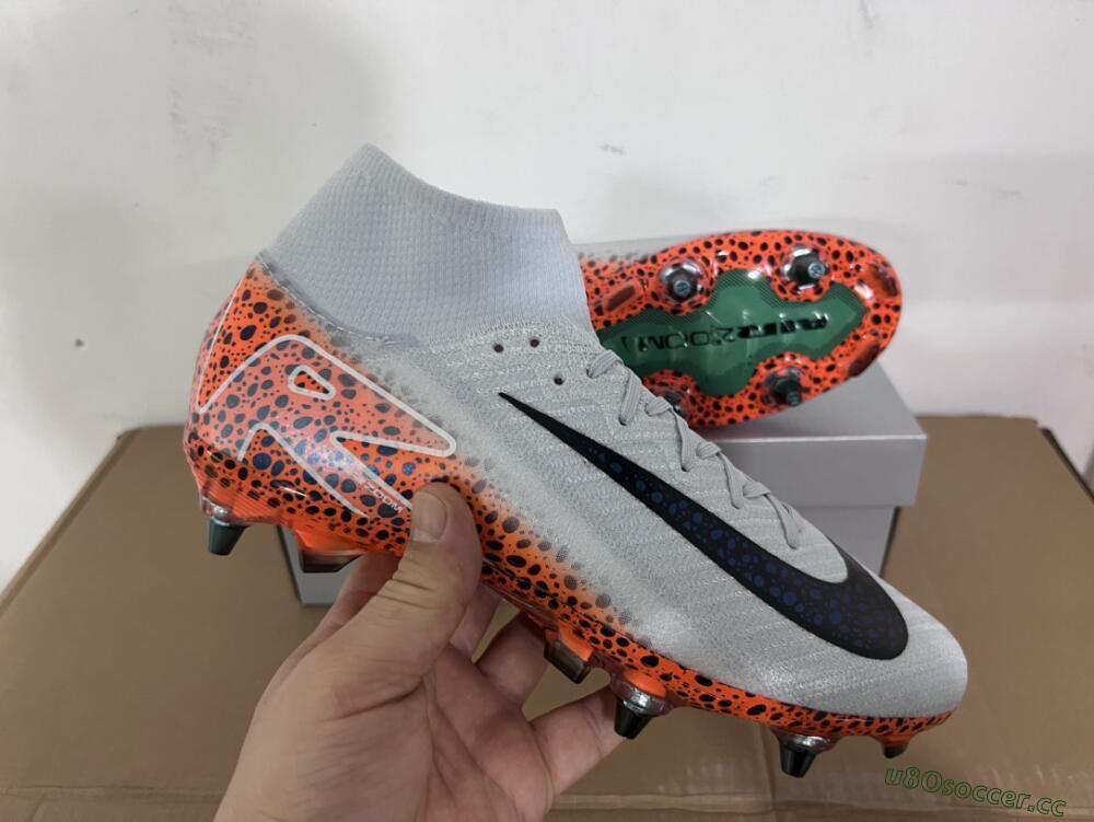 Men's Nike Air Zoom Mercurial Superfly 10 Elite SG Soft Ground High-Tops Football Boots - Grey/Black/Leopard