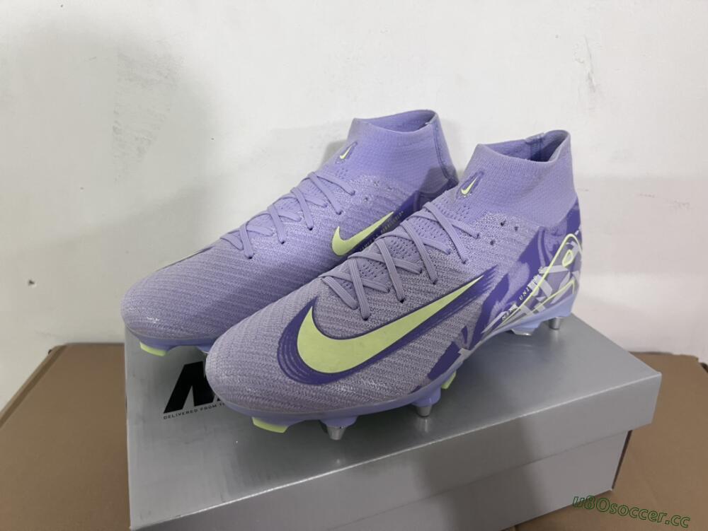 Men's Nike Air Zoom Mercurial Superfly 10 Elite SG Soft Ground High-Tops Football Boots - Purple/Yellow/White