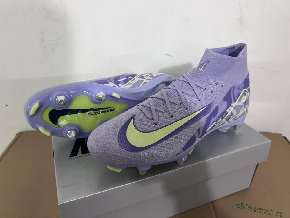Men's Nike Air Zoom Mercurial Superfly 10 Elite SG Soft Ground High-Tops Football Boots - Purple/Yellow/White