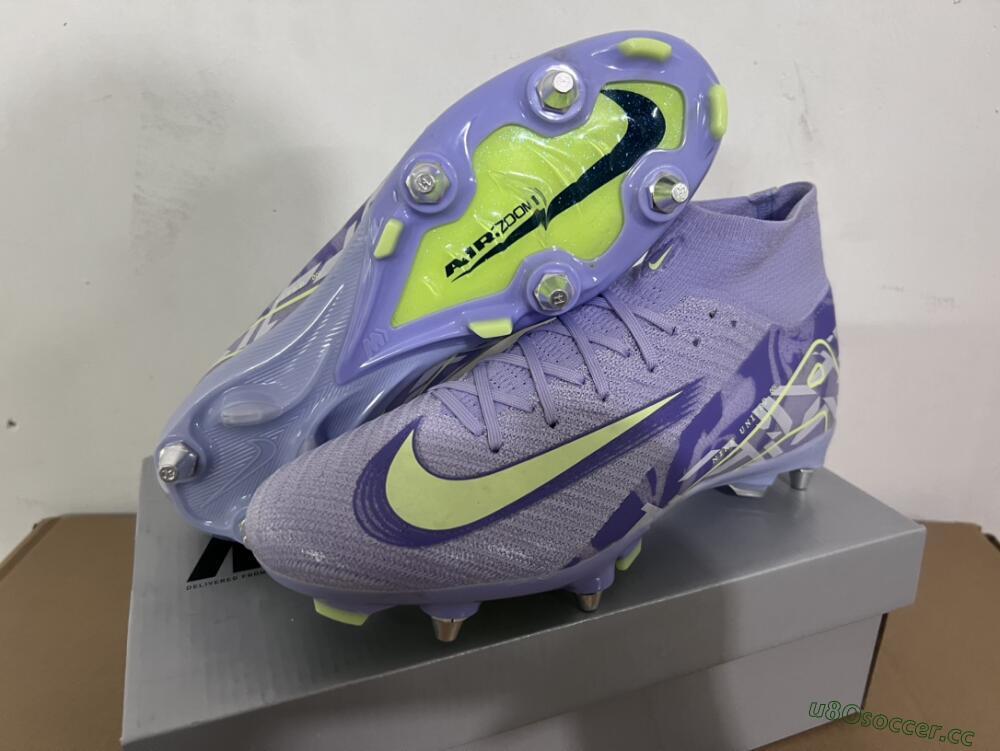 Men's Nike Air Zoom Mercurial Superfly 10 Elite SG Soft Ground High-Tops Football Boots - Purple/Yellow/White