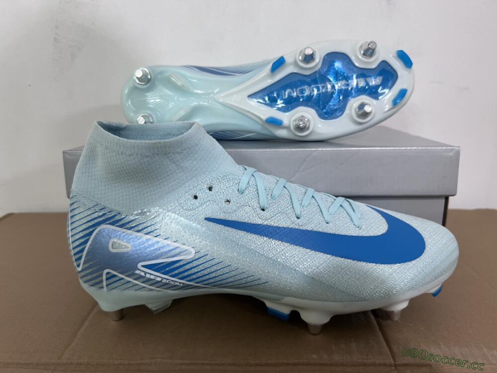 Men's Nike Air Zoom Mercurial Superfly 10 Elite SG Soft Ground High-Tops Football Boots - Jade/Blue/White