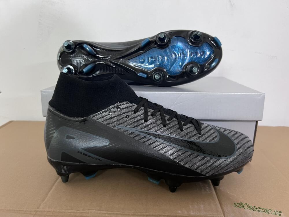 Men's Nike Air Zoom Mercurial Superfly 10 Elite SG Soft Ground High-Tops Football Boots - Black/Silver/Blue