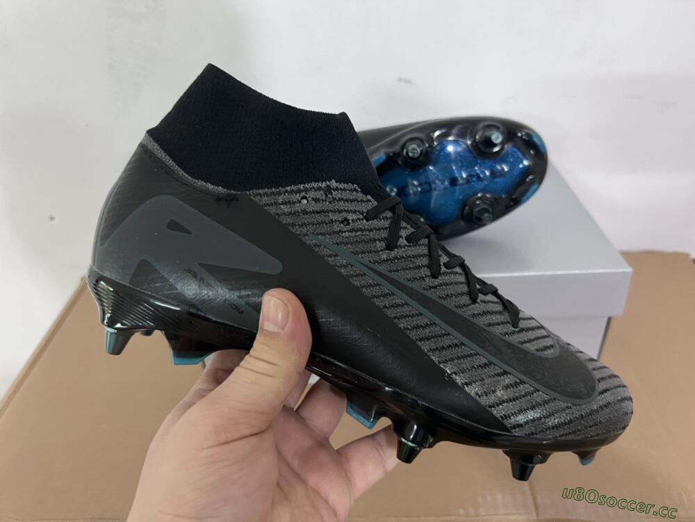 Men's Nike Air Zoom Mercurial Superfly 10 Elite SG Soft Ground High-Tops Football Boots - Black/Silver/Blue