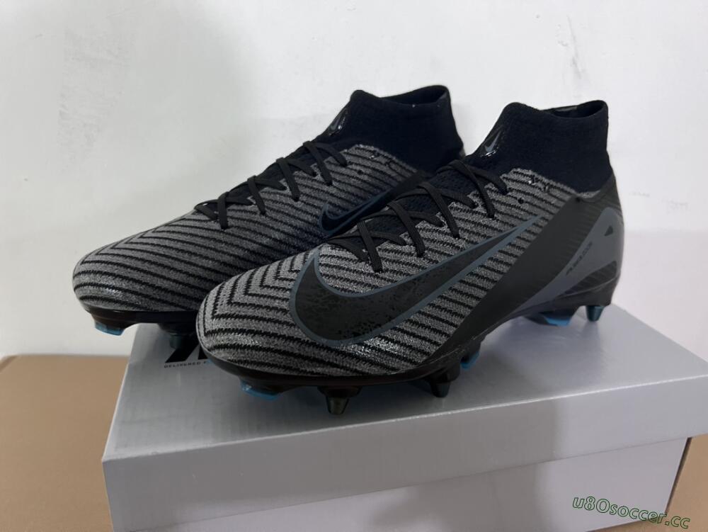 Men's Nike Air Zoom Mercurial Superfly 10 Elite SG Soft Ground High-Tops Football Boots - Black/Silver/Blue