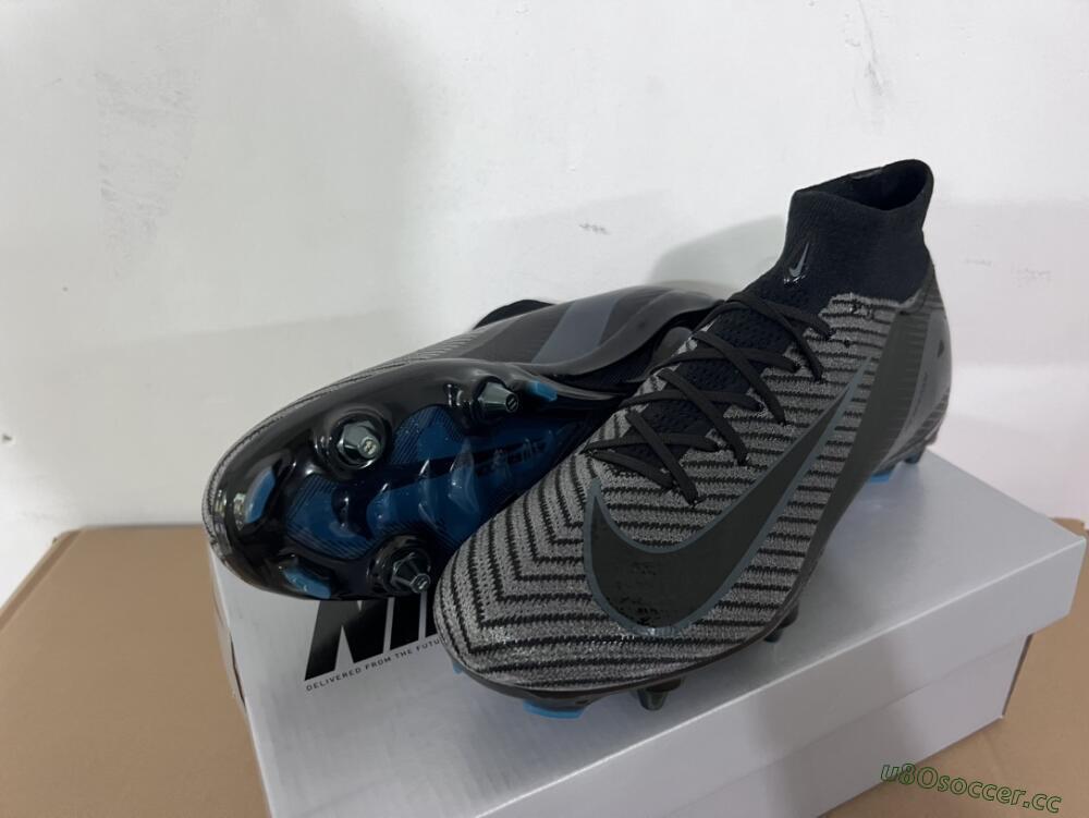 Men's Nike Air Zoom Mercurial Superfly 10 Elite SG Soft Ground High-Tops Football Boots - Black/Silver/Blue