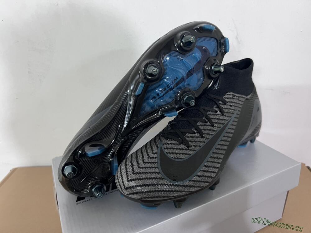 Men's Nike Air Zoom Mercurial Superfly 10 Elite SG Soft Ground High-Tops Football Boots - Black/Silver/Blue