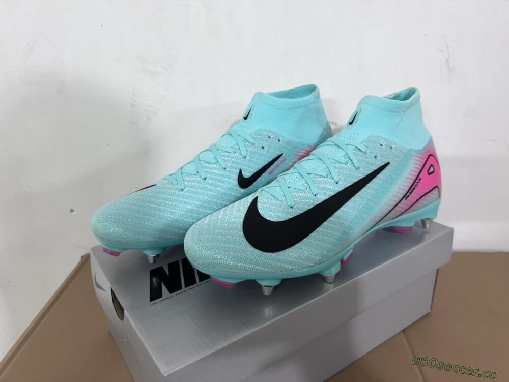 Men's Nike Air Zoom Mercurial Superfly 10 Elite SG Soft Ground High-Tops Football Boots - Jade/Black/Pink