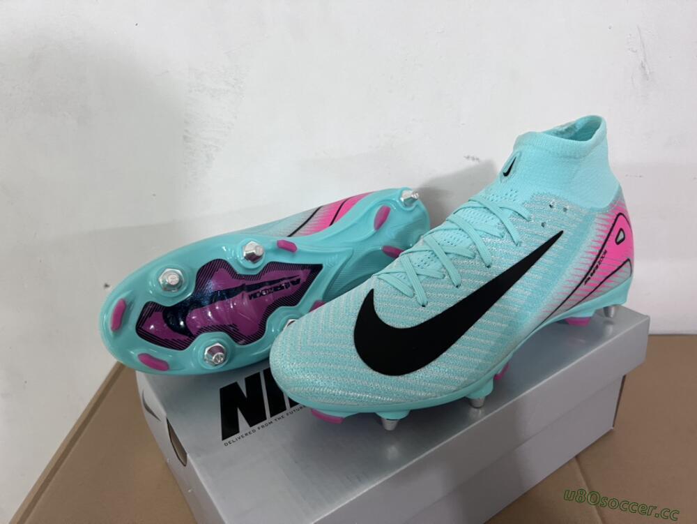 Men's Nike Air Zoom Mercurial Superfly 10 Elite SG Soft Ground High-Tops Football Boots - Jade/Black/Pink