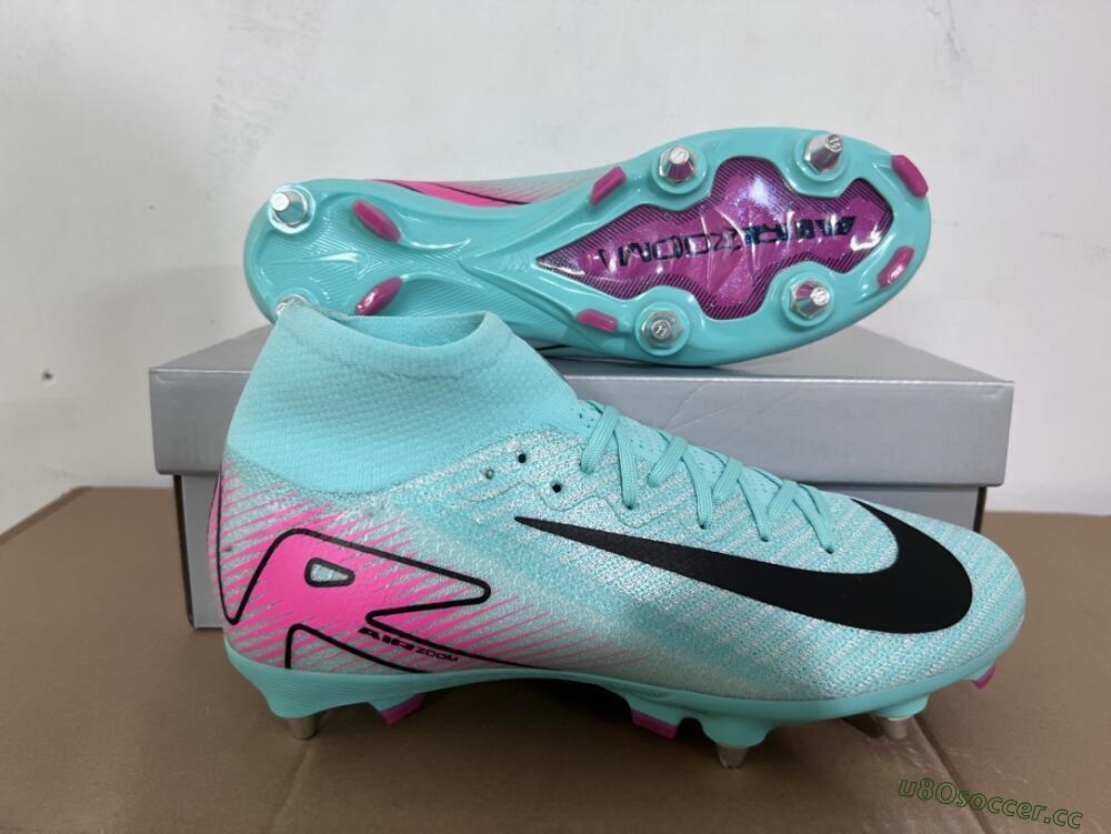Men's Nike Air Zoom Mercurial Superfly 10 Elite SG Soft Ground High-Tops Football Boots - Jade/Black/Pink