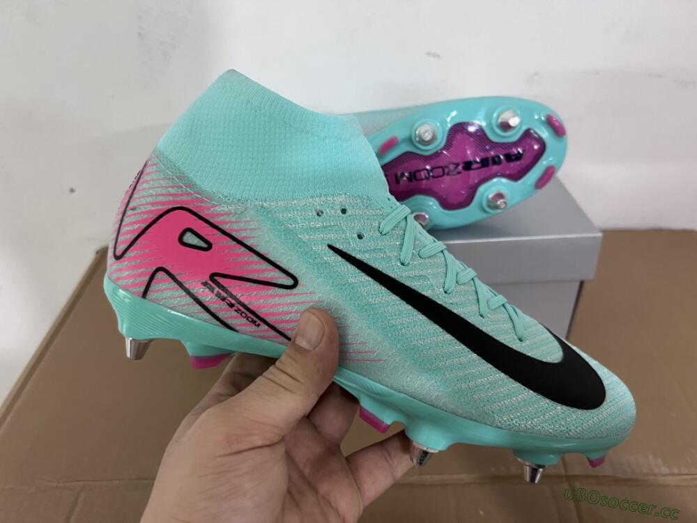 Men's Nike Air Zoom Mercurial Superfly 10 Elite SG Soft Ground High-Tops Football Boots - Jade/Black/Pink