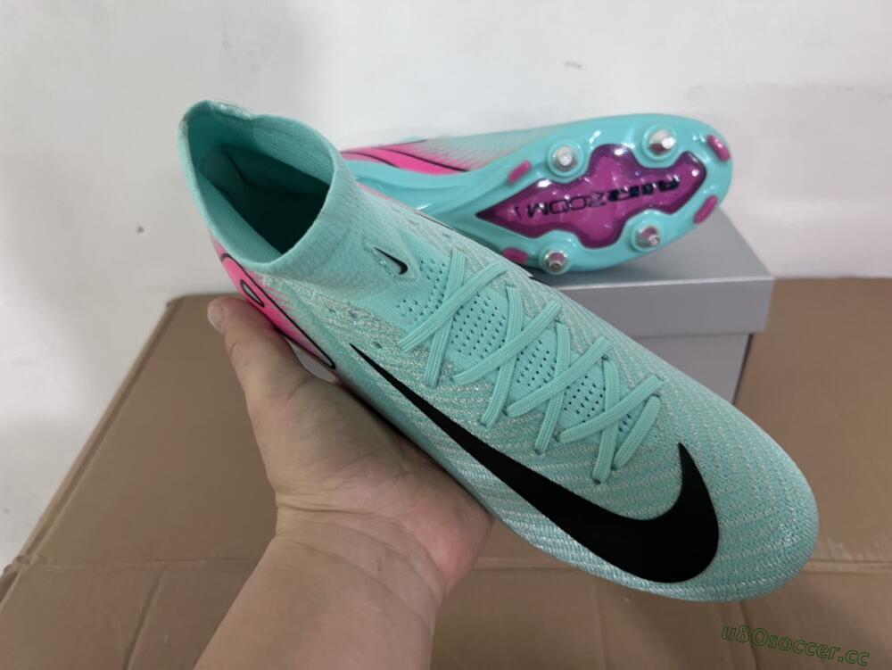 Men's Nike Air Zoom Mercurial Superfly 10 Elite SG Soft Ground High-Tops Football Boots - Jade/Black/Pink