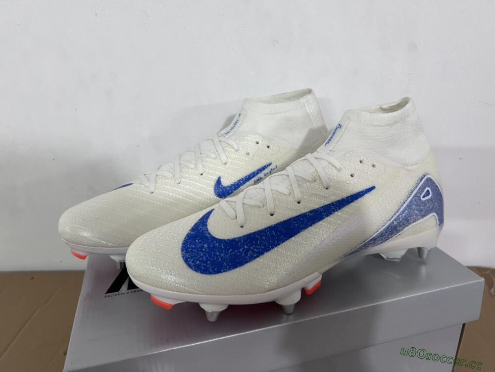 Men's Nike Air Zoom Mercurial Superfly 10 Elite SG Soft Ground High-Tops Football Boots - Beige/White/Blue