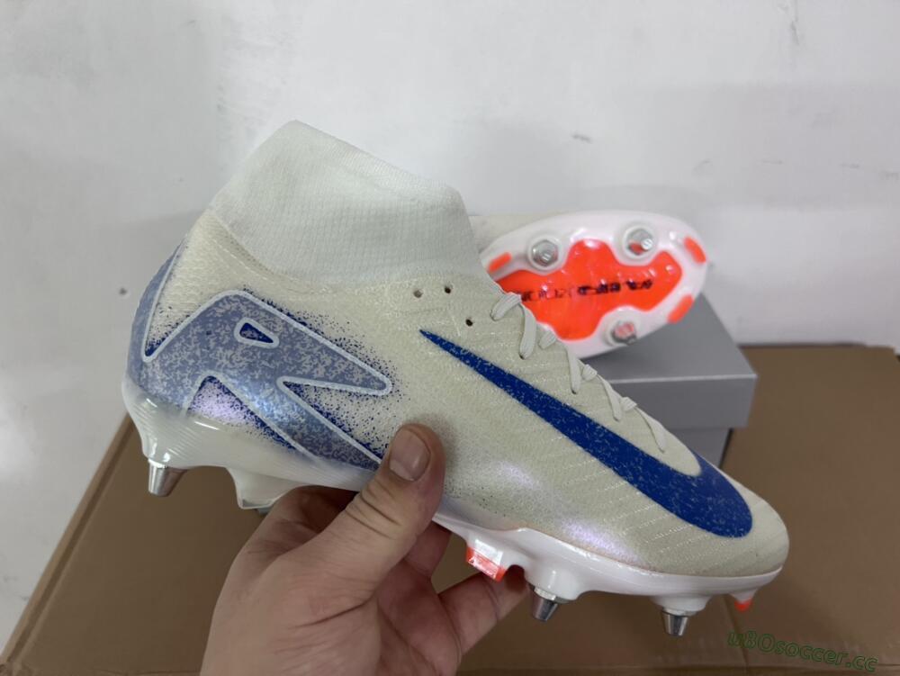 Men's Nike Air Zoom Mercurial Superfly 10 Elite SG Soft Ground High-Tops Football Boots - Beige/White/Blue