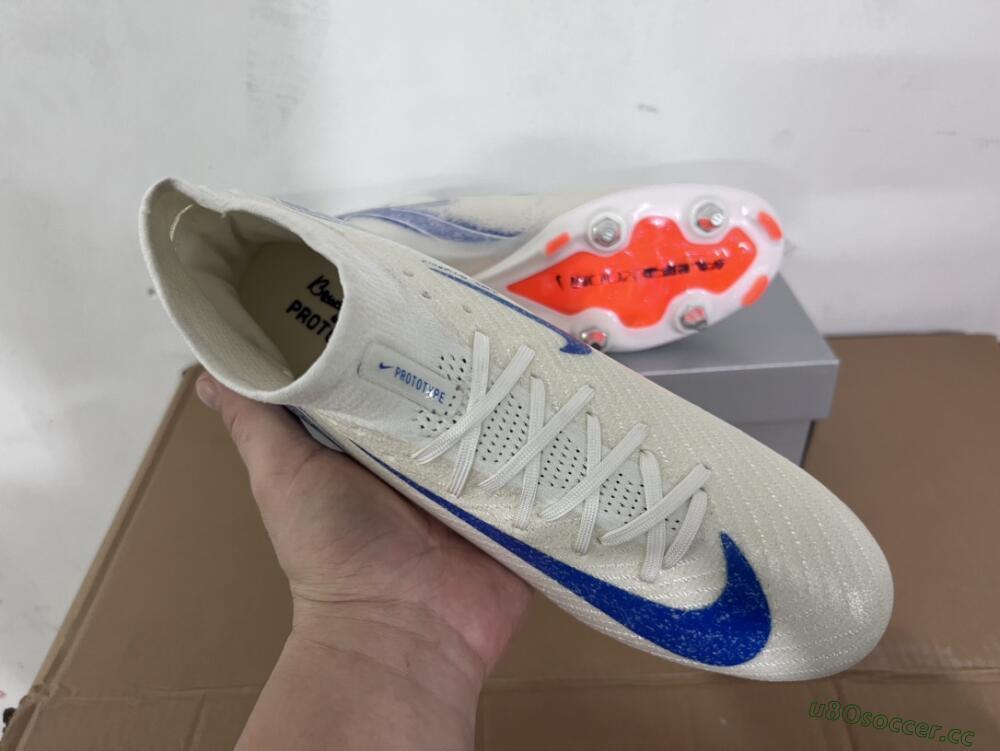 Men's Nike Air Zoom Mercurial Superfly 10 Elite SG Soft Ground High-Tops Football Boots - Beige/White/Blue