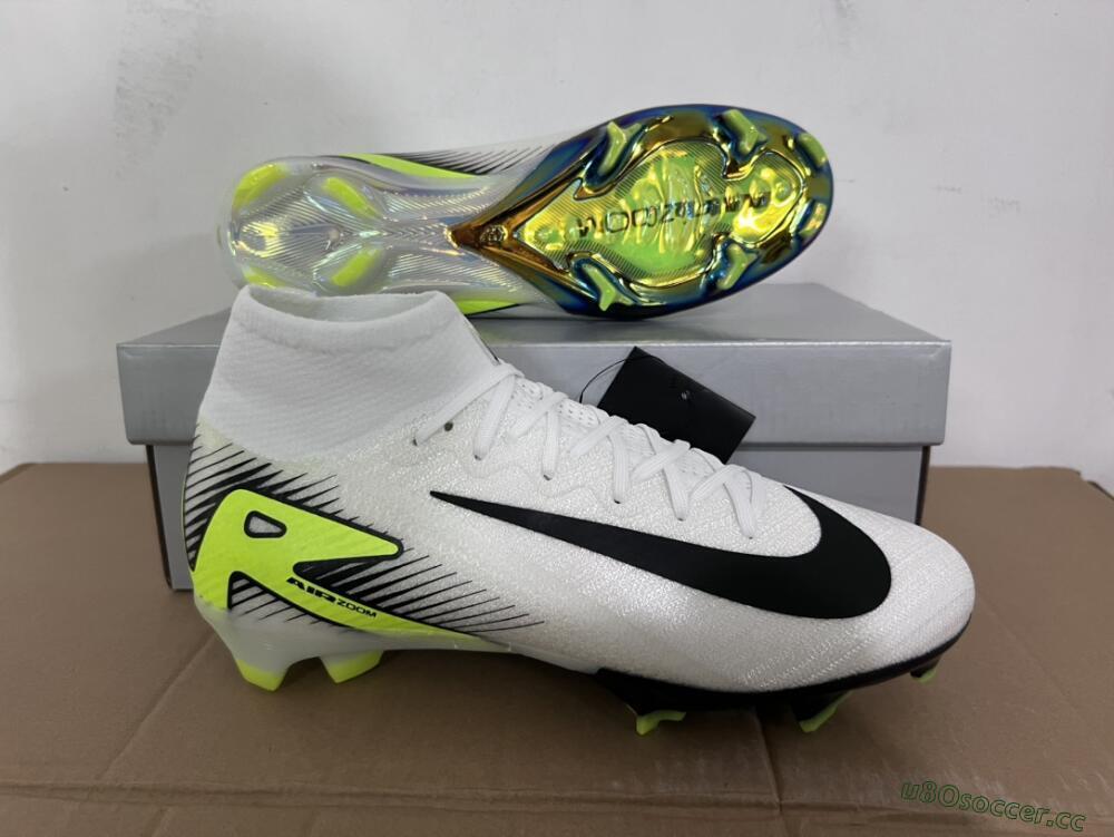 Unisex Nike Air Zoom Mercurial Superfly 10 Elite FG Firm Ground High-Tops Football Boots - White/Black/Yellow/Gold