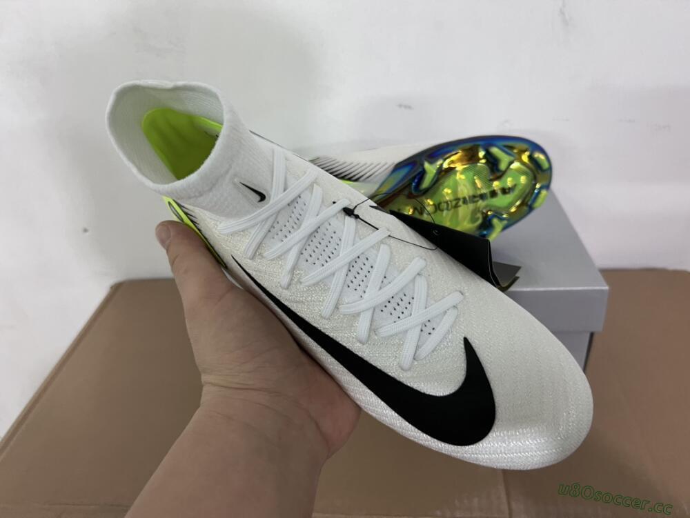 Unisex Nike Air Zoom Mercurial Superfly 10 Elite FG Firm Ground High-Tops Football Boots - White/Black/Yellow/Gold
