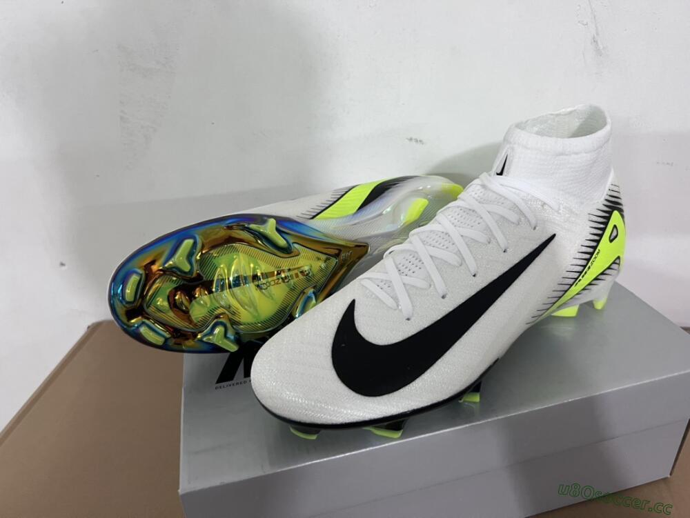 Unisex Nike Air Zoom Mercurial Superfly 10 Elite FG Firm Ground High-Tops Football Boots - White/Black/Yellow/Gold