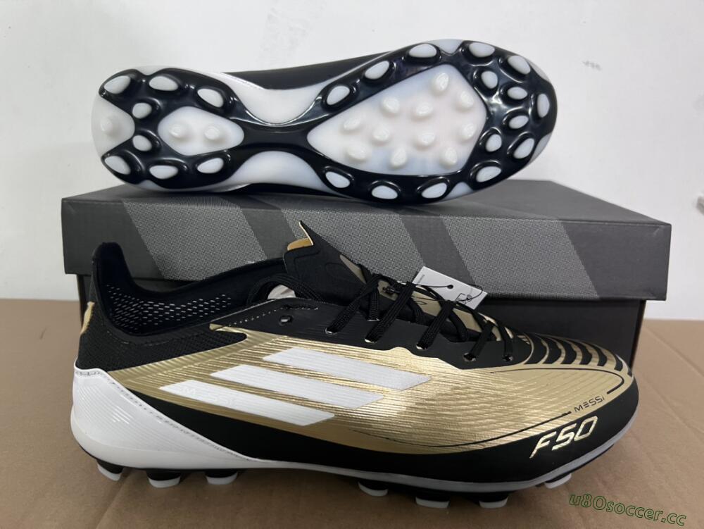 Unisex Adidas F50 Elite Messi MG Multi Ground Low-Tops Football Boots - Gold/Black/White