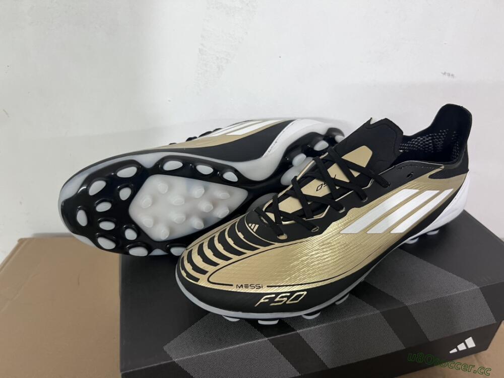 Unisex Adidas F50 Elite Messi MG Multi Ground Low-Tops Football Boots - Gold/Black/White