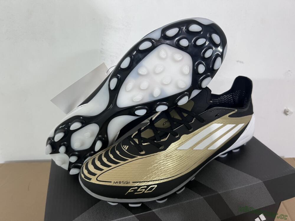 Unisex Adidas F50 Elite Messi MG Multi Ground Low-Tops Football Boots - Gold/Black/White