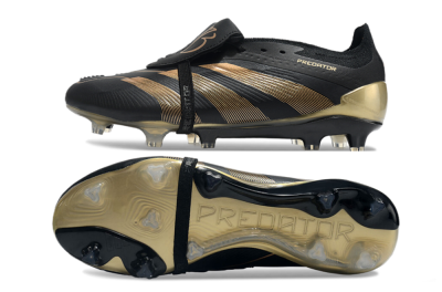 Men's Adidas Predator Elite Foldover Tongue FG Firm Ground Low-Tops Football Boots - Black/Gold