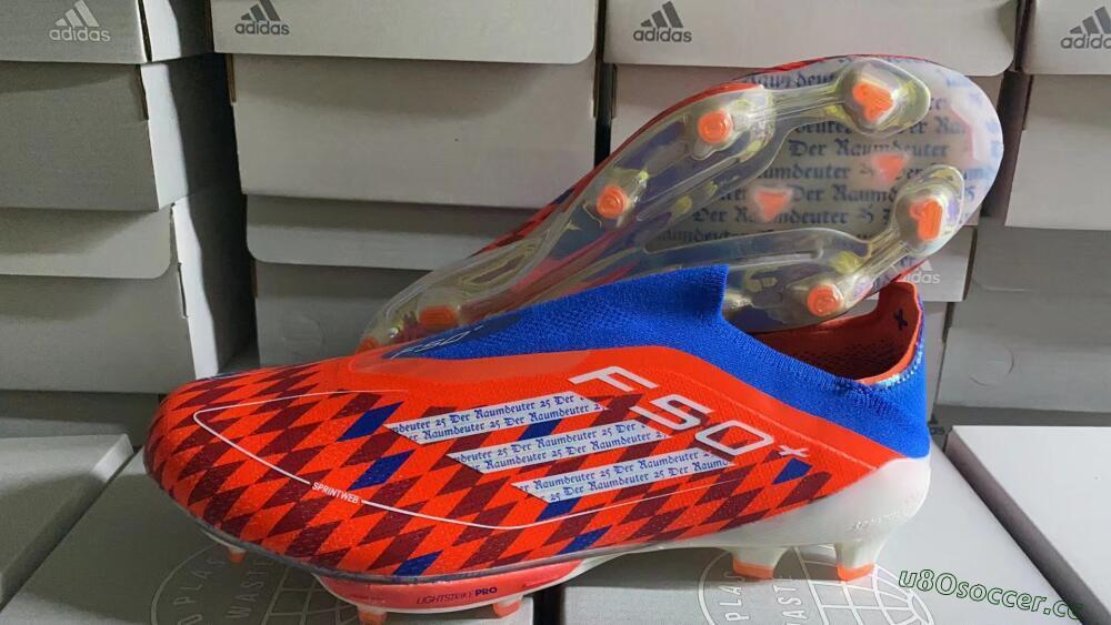 Men's Adidas F50+ Lightstrike Elite Laceless FG Firm Ground Low-Tops Football Boots - Red/Blue/White