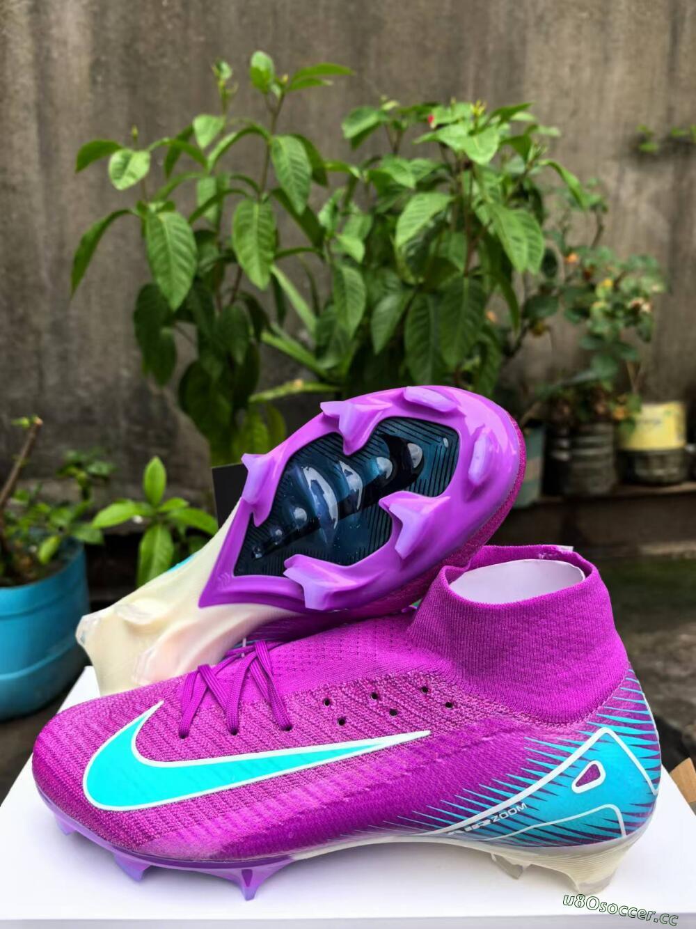 Men's Nike Air Zoom Mercurial Superfly 10 Elite FG Firm Ground High-Tops Football Boots - Purple/Green
