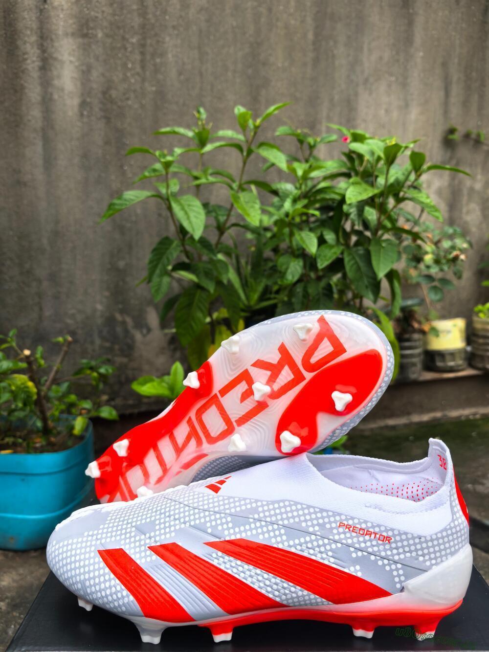 Men's Adidas Predator Elite 24 Laceless FG Firm Ground Low-Tops Football Boots - Grey/Red/White