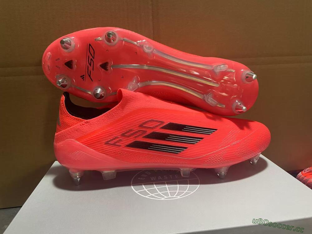 Men's Adidas F50 Elite Laceless SG Soft Ground Low-Tops Football Boots - Red/Black/Silver