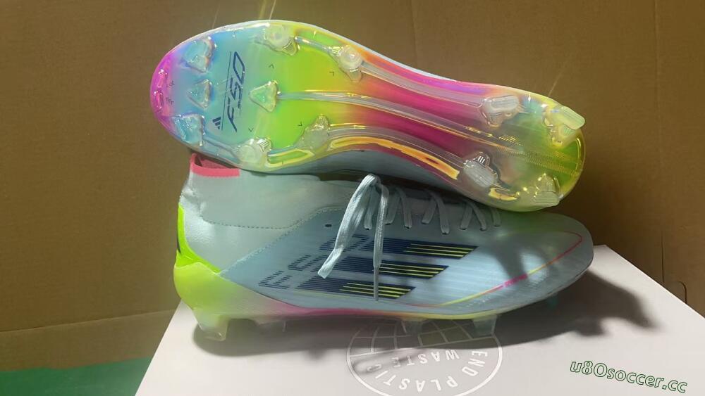 Men's Adidas F50 Elite Mid FG Firm Ground High-Tops Football Boots - Jade/Yellow/Pink/Gold