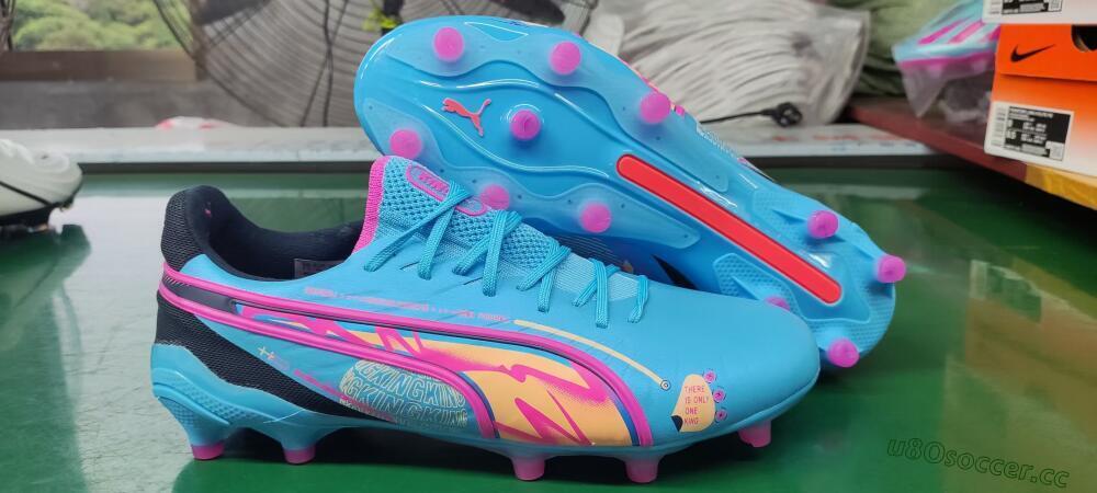 Men's Puma Ultra Ultimate FG Firm Ground Low-Tops Football Boots - Blue/Pink/Black