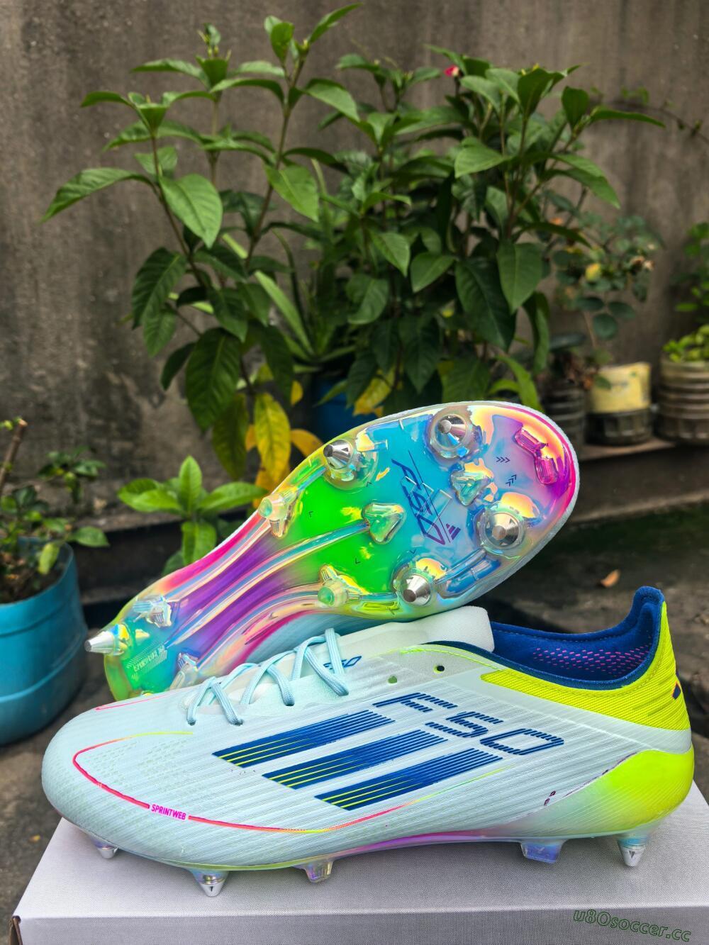Men's Adidas F50 Elite SG Soft Ground Low-Tops Football Boots - Jade/Yellow/Pink/Gold