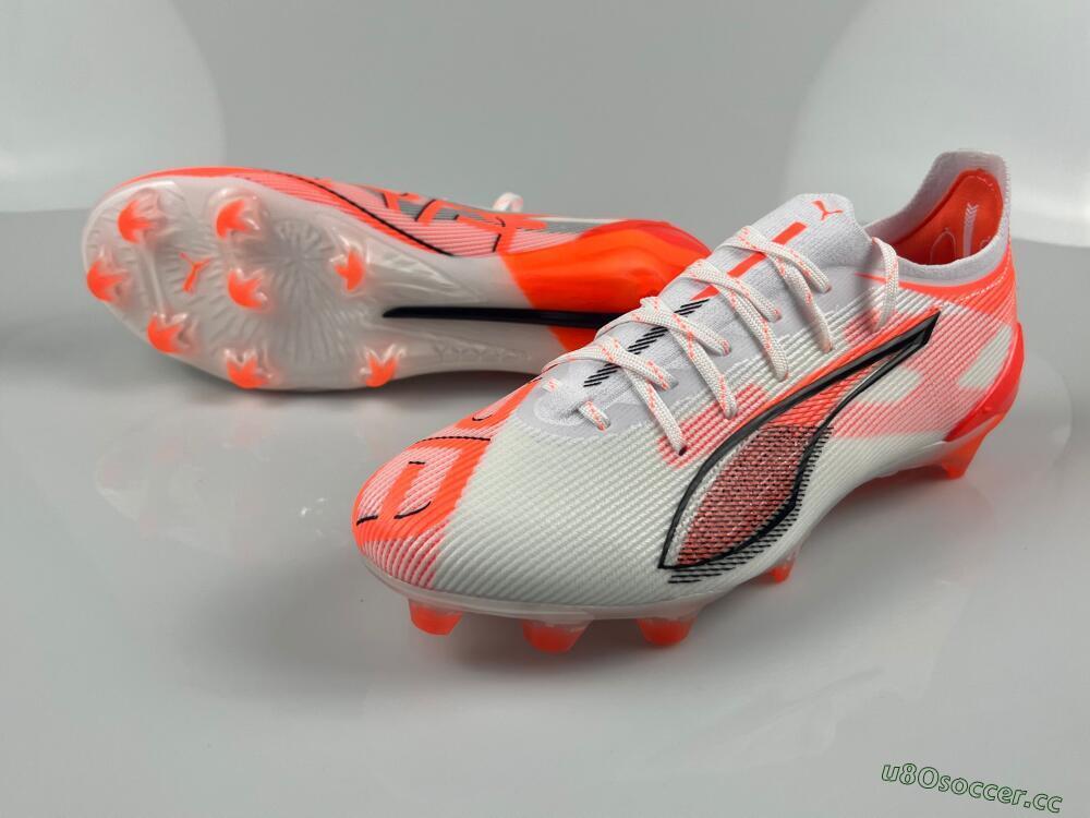 Men's Puma Ultra Ultimate FG Firm Ground Low-Tops Football Boots - White/Black/Red