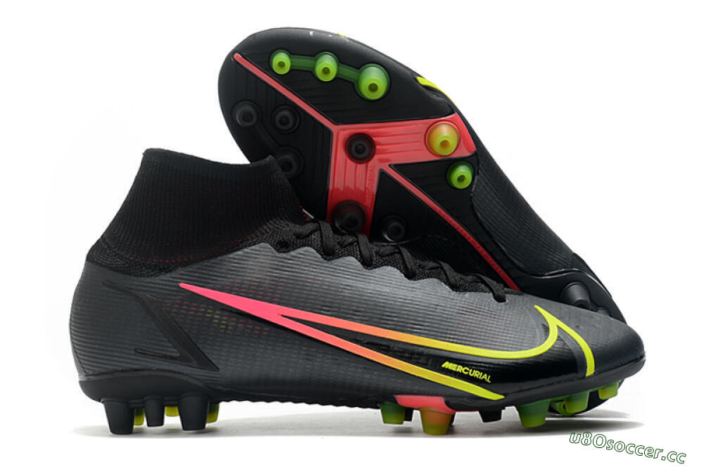 Men's Nike Mercurial Superfly 8 Elite AG Artificial Grass High-Tops Football Boots - Black/Yellow/Pink 2
