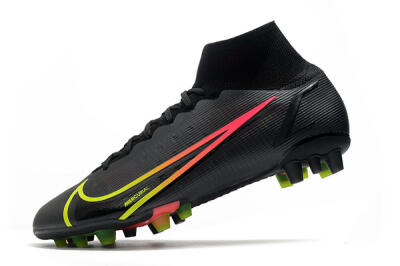 Men's Nike Mercurial Superfly 8 Elite AG Artificial Grass High-Tops Football Boots - Black/Yellow/Pink